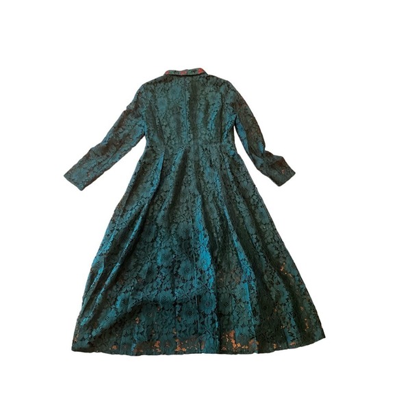 Hone Year Mini Shirt Dress Women's XL Green Floral Lace Lined Cotton Blend - Picture 7 of 9